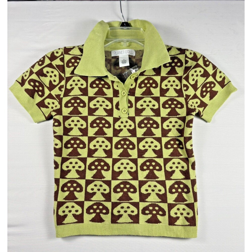 Planet Gold‎ Women Mushroom Short Sleeve Knit Sweater Hipster Grunge Small NwT